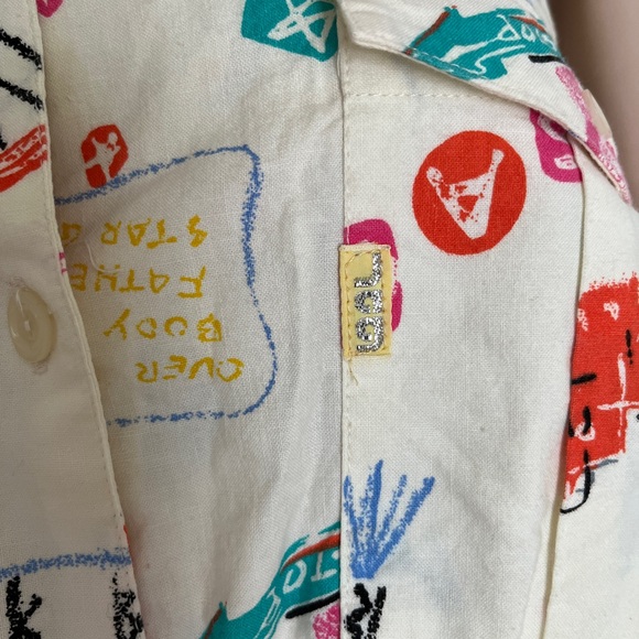 Vintage 80s Jag Graffiti Print Strapless Summer Cotton Button Front Dress M - Picture 9 of 16